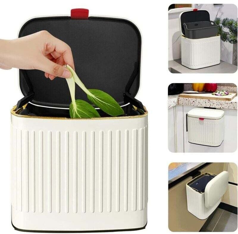 Poubelle Compost 2 en 1 Murale Sous Évier Cuisine Salle de Bain 4L Blanc