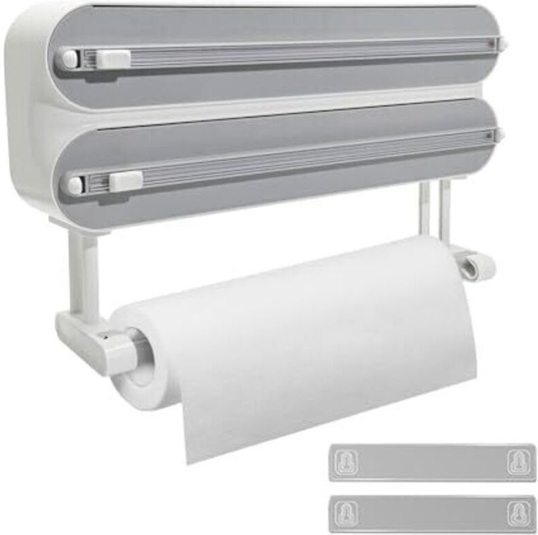 Wandmontierter Küchenrollenhalter, verbesserter 3-in-1-Magnetspender für Frischhaltefolie mit integriertem Rollenhalter,...
