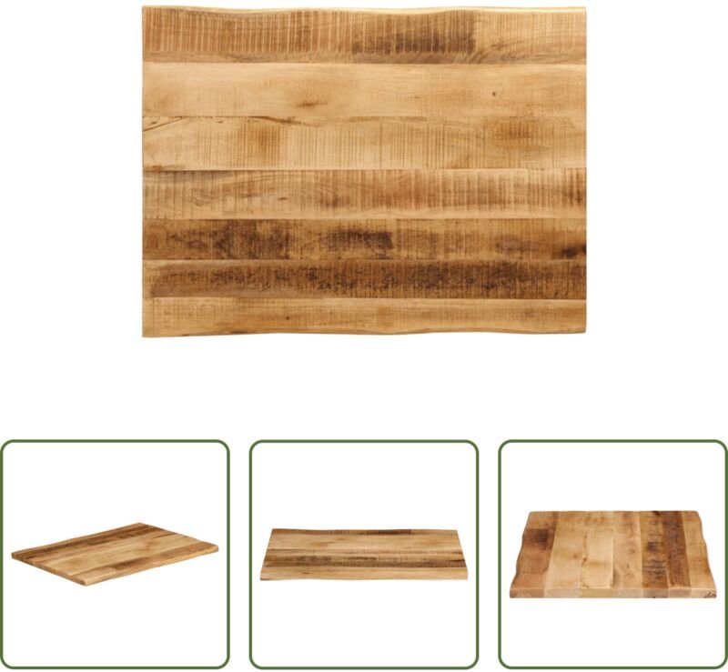 Massivholz - Tischplatte mit Baumkante 80x60x3,8 cm Raues Mango Massivholz