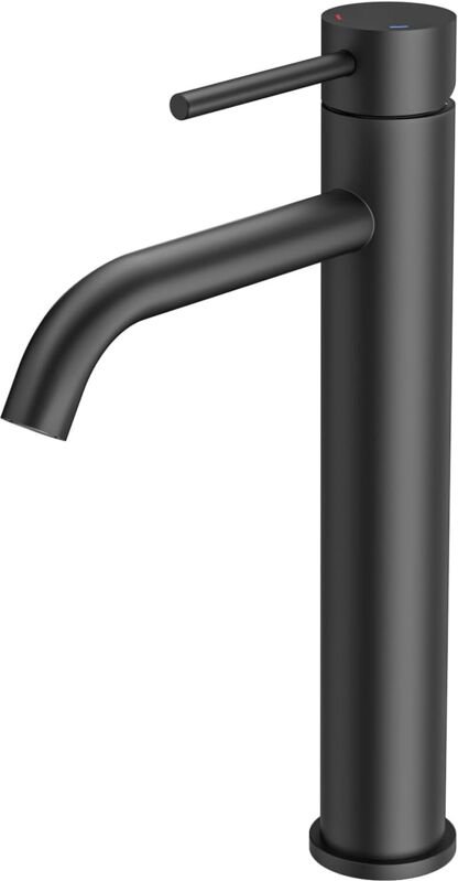 Hoher, mattschwarzer Einhebelmischer mit 80 cm Flexschlauch, aus Edelstahl, passend für Badezimmerwaschbecken