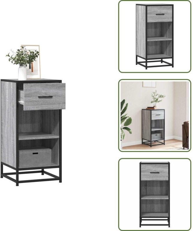 The Living Store Sideboard Grau Sonoma 35,5x35x76 cm Holzwerkstoff und Metall - Holzwerkstoff