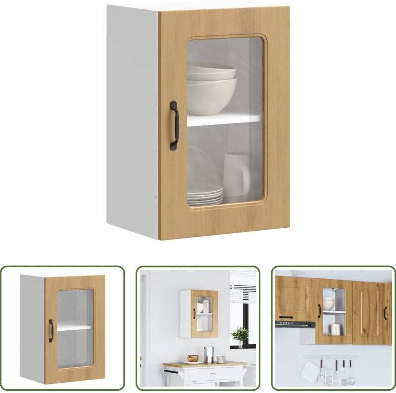 Küchenmöbel - Küchen-Hängeschrank mit Glastür Kalmar Artisan-Eiche Holzwerkstoff