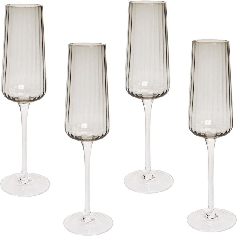 Sektgläser 4er Set Transparent Hellgrau Geriffeltes Design 230 ml 23 cl Fassungsvermögen Mundgeblasen Champagnergläser S...