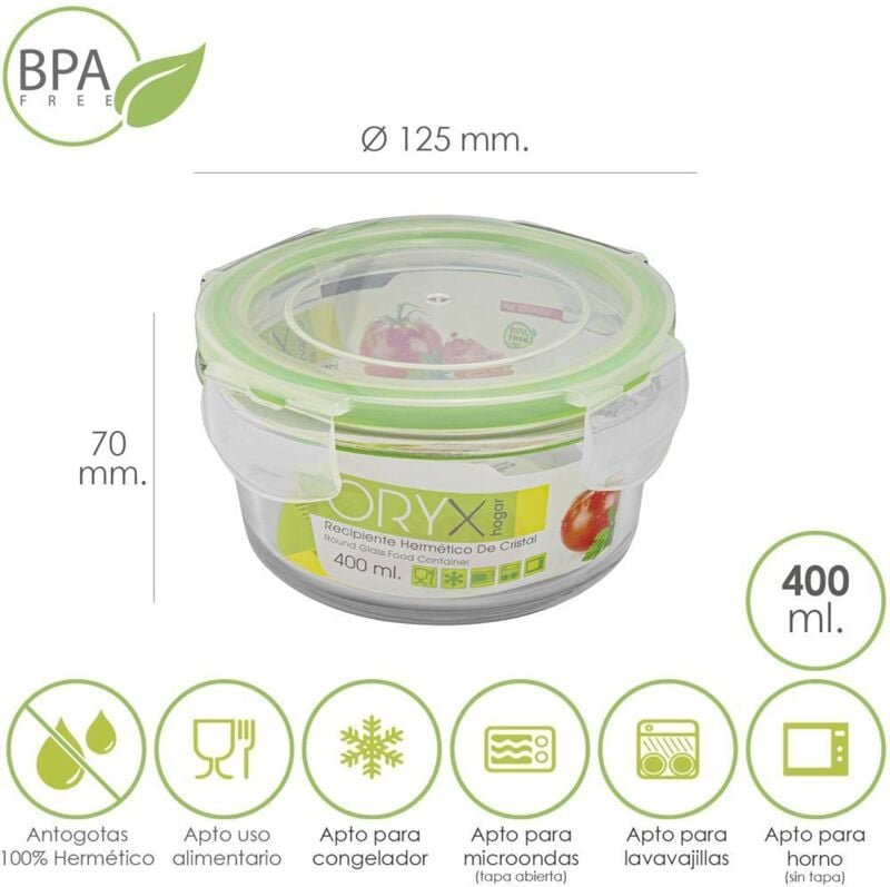 Runder hermetischer Glasbehälter 400 ml. ø 125 x 7 (Höhe) cm.