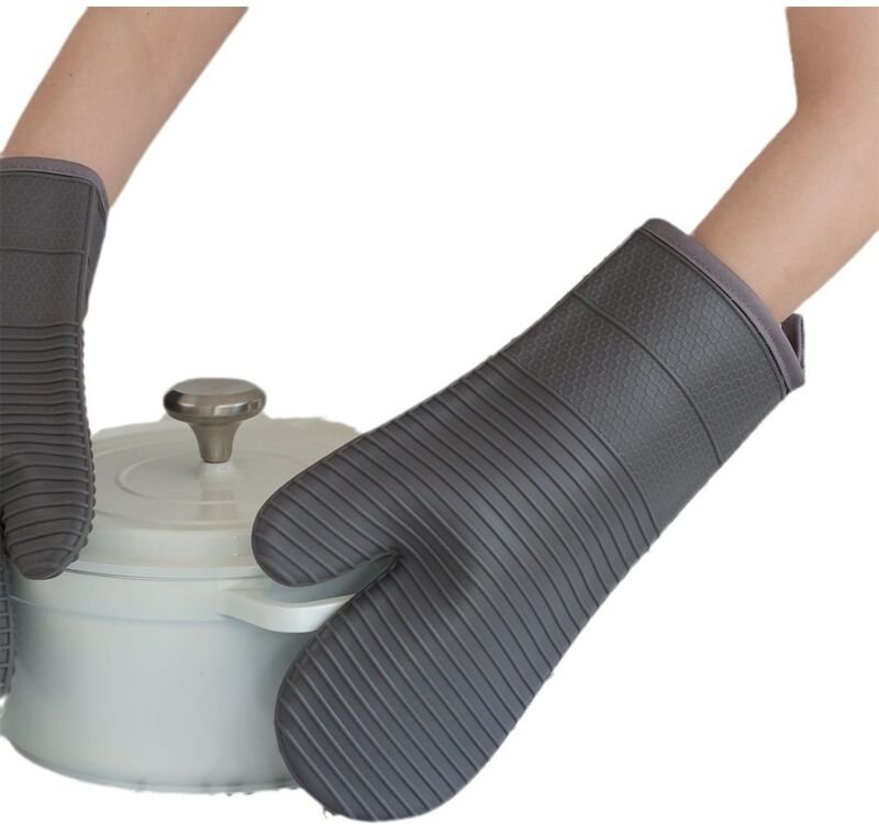 2er-Set Topflappen aus weichem, geripptem Silikon, 31,5 x 19 cm, grau