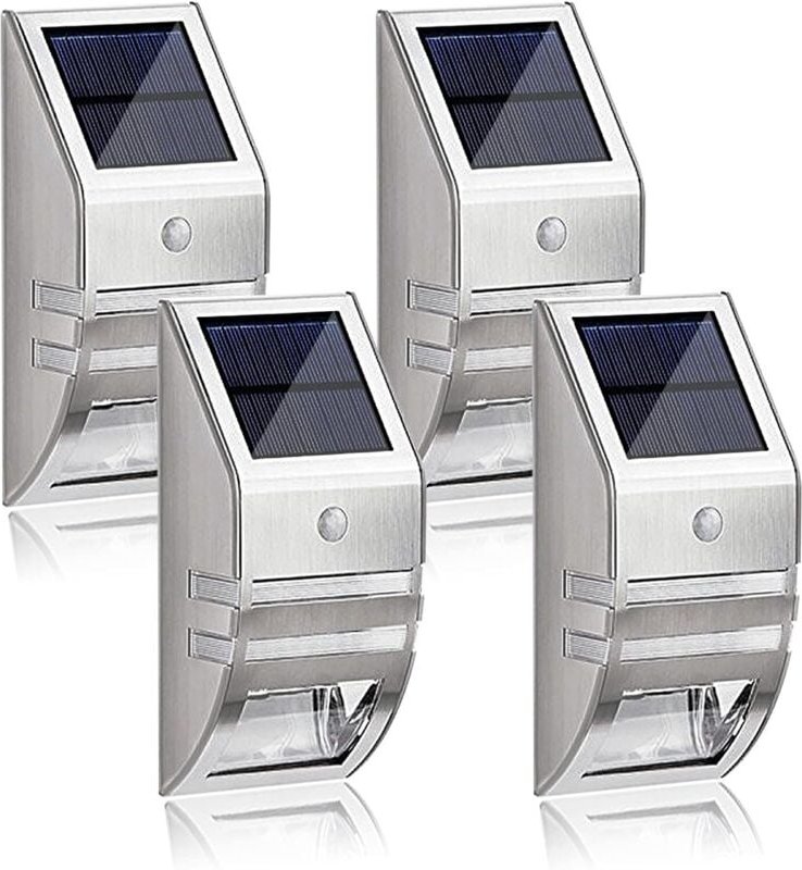 Wasserdichte Solarleuchte für den Außenbereich mit Bewegungsmelder – 4er-Set Wandleuchten aus Edelstahl für Garten, Terr...