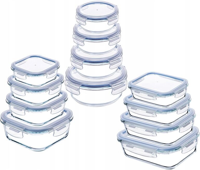 KADAX Glasbehälter-Set mit Deckel, rechteckig + Rund + quadratisch