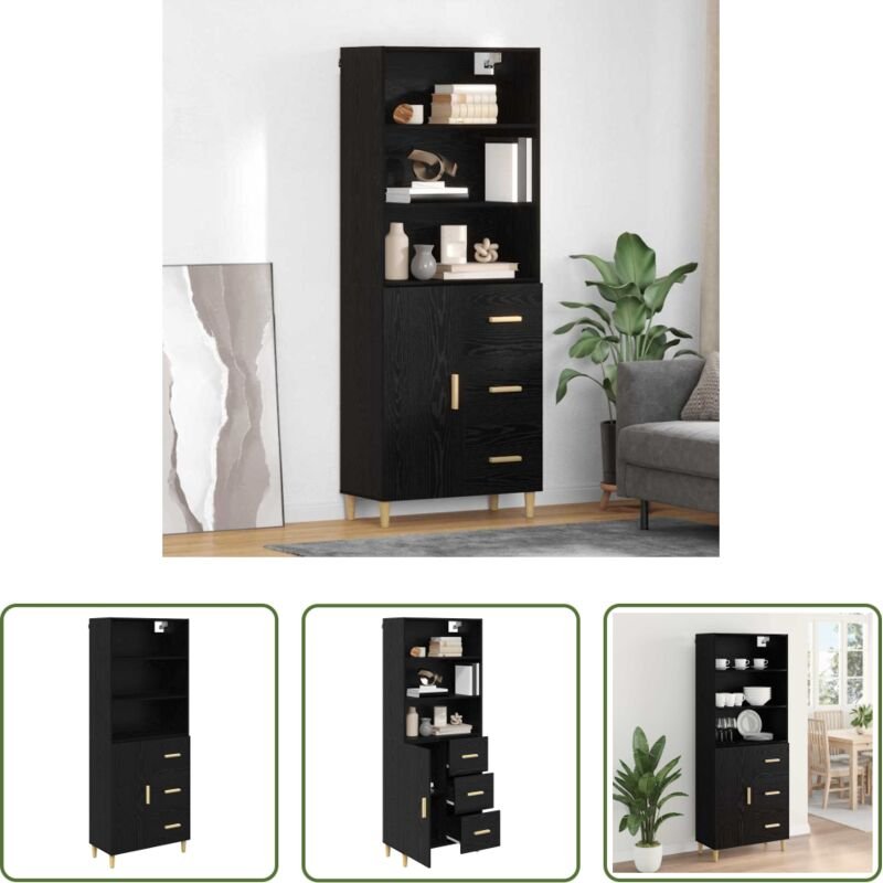 vidaXL Hochschrank Holz - Highboard Schwarz Eichen-Optik 69,5 x 32,5 x 180 cm