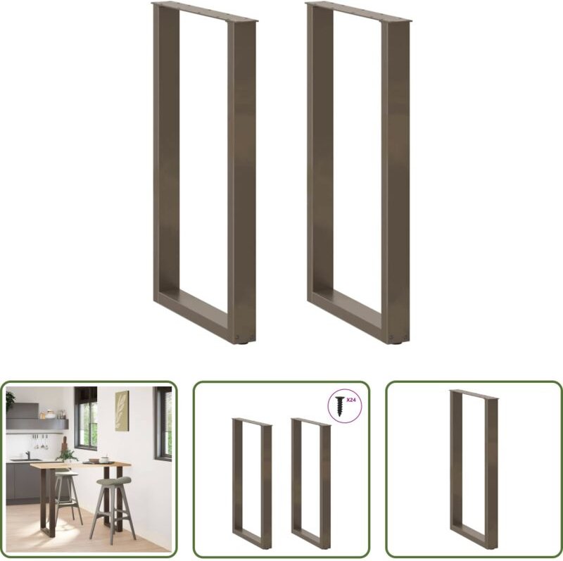 vidaXL Naturstahl - Bartischbeine U-Form 2 Stk. Naturstahl 60x(100-101) cm Stahl