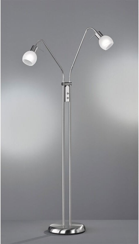 Kleine LED Stehleuchte, 2 Flexarm Leselampen, Silber mit Glasschirm, Höhe 125cm