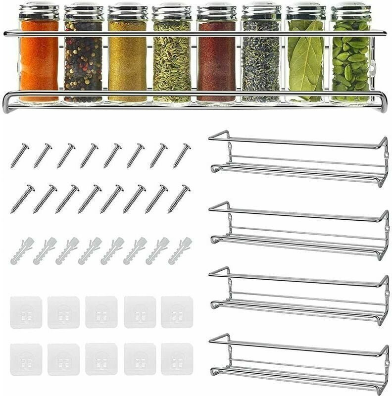Tagère à Épices Mural Métal Lot de 4 opour, range epices Cuisine Auto-adhésif Sans Percage, Porte Epice Idéal pour Le Pl...