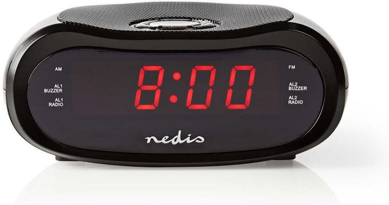 Nedis - Digitaler radiowecker led anzeige zeitprojektion am fm snooze funktion sleep timer anzahl der alarme 2 schwarz