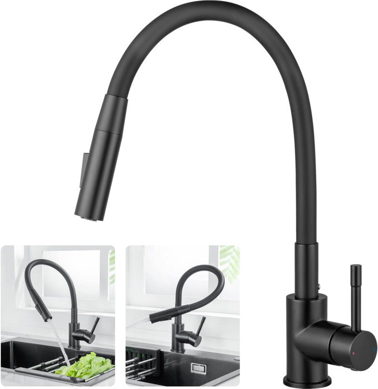 CECIPA MAX Flexible Küchenarmatur Schwarz Hochdruck – 360° Drehbar, 2-in-1-Sprühfunktion & Keramik-Kartusche, wasserspar...