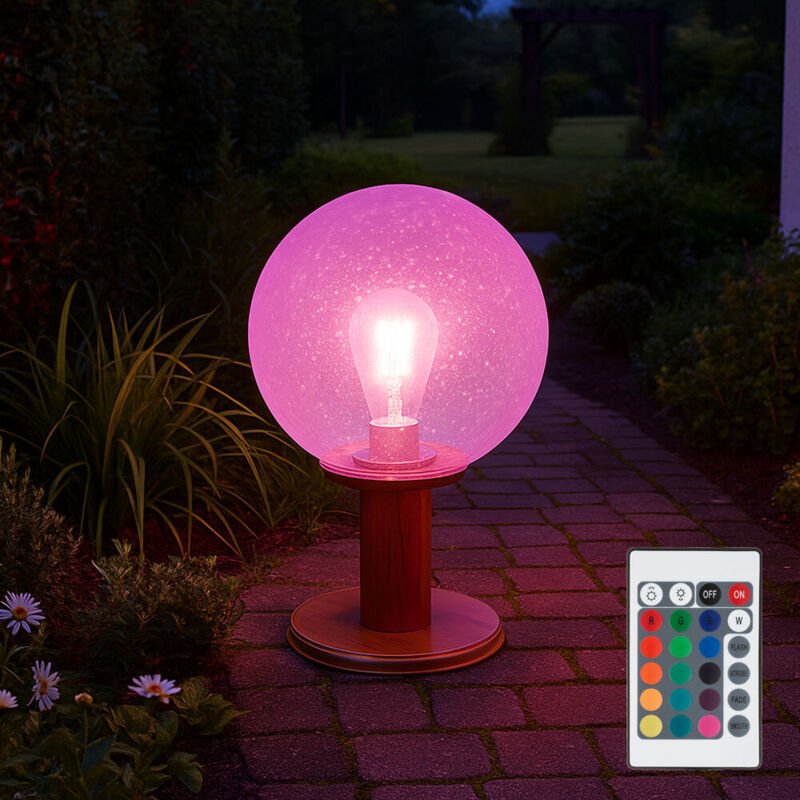 Thumbnail - Globo Lighting - Gartenlampe Stehleuchte Sockelleuchte Außenlampe Stehlampe, Alu Holzoptik Glaskugel, Blasen-Optik, dimm...
