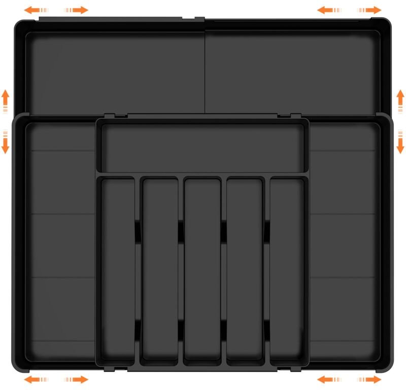 Besteckkasten für Schubladen, 6–9 Fächer, ausziehbarer Besteckkasten für Schubladen, 36,5–54 cm, für Löffel, Gabeln, Mes...