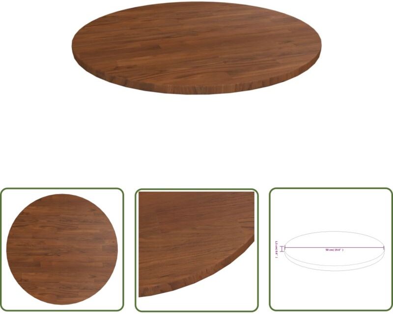 The Living Store Runde Tischplatte Dunkelbraun Ø50x1,5 cm Behandeltes Eichenholz - Esstisch Platte - Eiche Massiv - Rund...