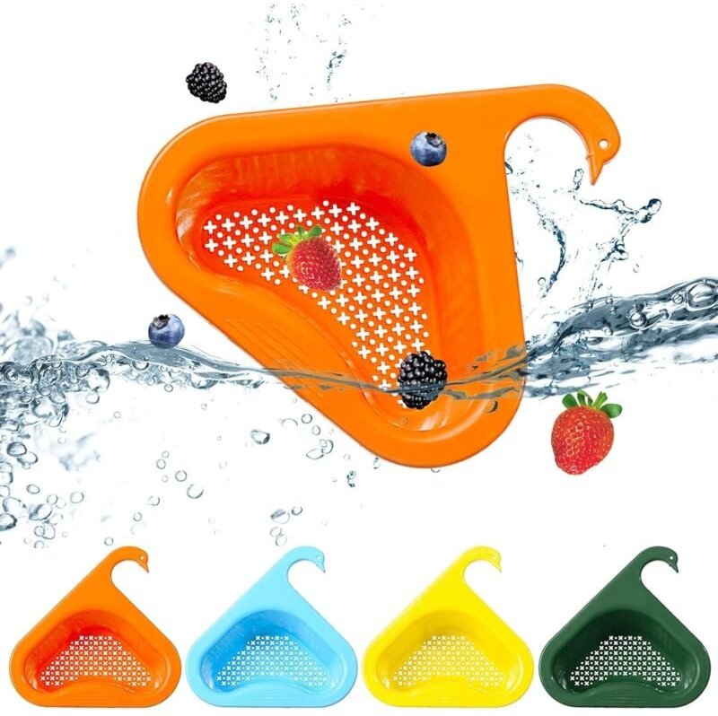 4 Farben dreieckiger Filterkorb, dreieckiger Spülbecken-Siebkorb, Spülbecken-Sieb, Spülbecken-Organizer für Gemüse/Obst,...