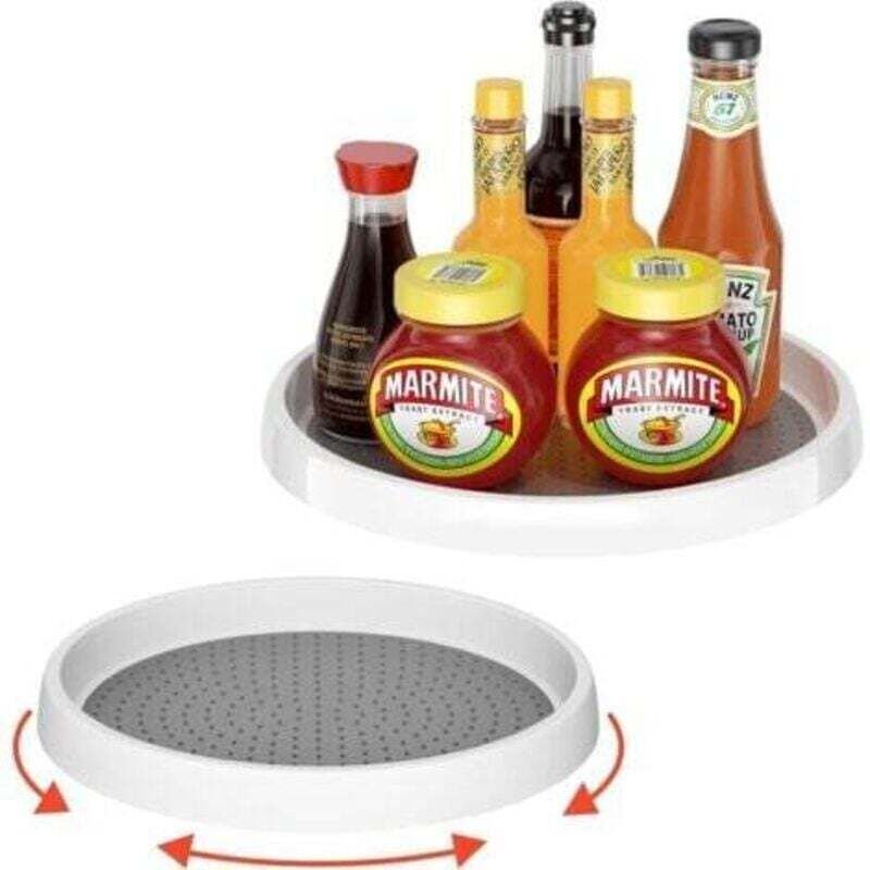 Lot de 2 plateaux tournants à épices en plastique, plateau rotatif à 360°, plateau tournant multifonctionnel pour placar...