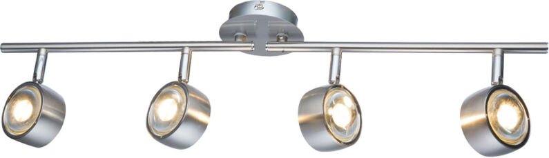 Deckenleuchte Spotleuchte Spotleiste Wohnzimmer, 4 flammig Spots verstellbar, Glas Chrom satiniert, 4x led 5 Watt 300 Lu...