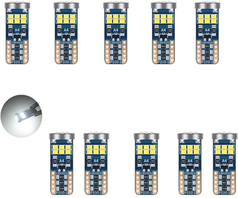 10 Stück W5W T10 194 6500K LED-Lampen (Weiß), T10 LED-Lampe, Canbus-fehlerfrei, 12 V DC, 396 lm, 18 SMD 2016 Chips, 168 ...