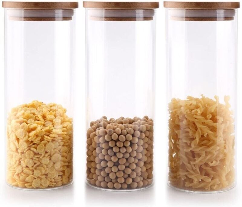 Vorratsgläser mit Deckel, 4er Set Vorratsdosen Luftdicht, Borosilikatglas Vorratsdosen Set, Teedosen, Gewürzgläser aus G...