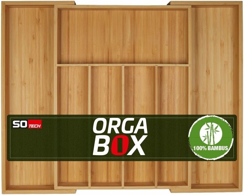So-tech - orga-box universal Besteckkasten aus Bambus verstellbar für Schubladentiefe 473 mm (Innenmaß) für Schrankbreit...