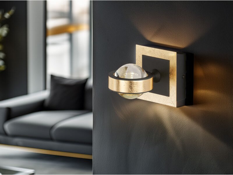 Fischer&honsel - led Wandleuchte cluedo Schwarz Gold mit Schalter dimmbar, Höhe 12cm