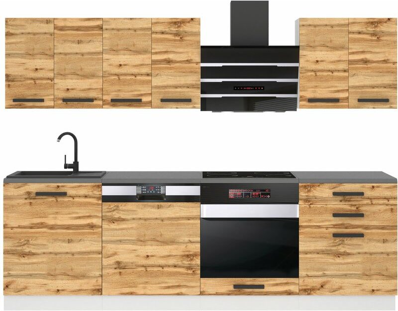 Küchenzeile Küchenblock Susan - Küchenmöbel 240 cm Einbauküche Vollausstattung ohne Elektrogeräten mit Hängeschränke und...