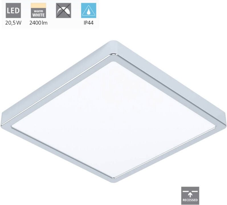 Fueva 5, LED-Deckenleuchte mit IP44-Schutz, für Bad/Küche/Schlafzimmer, 28,5x28,5x3 cm, Kunststoff, Chrom (99269) - Eglo