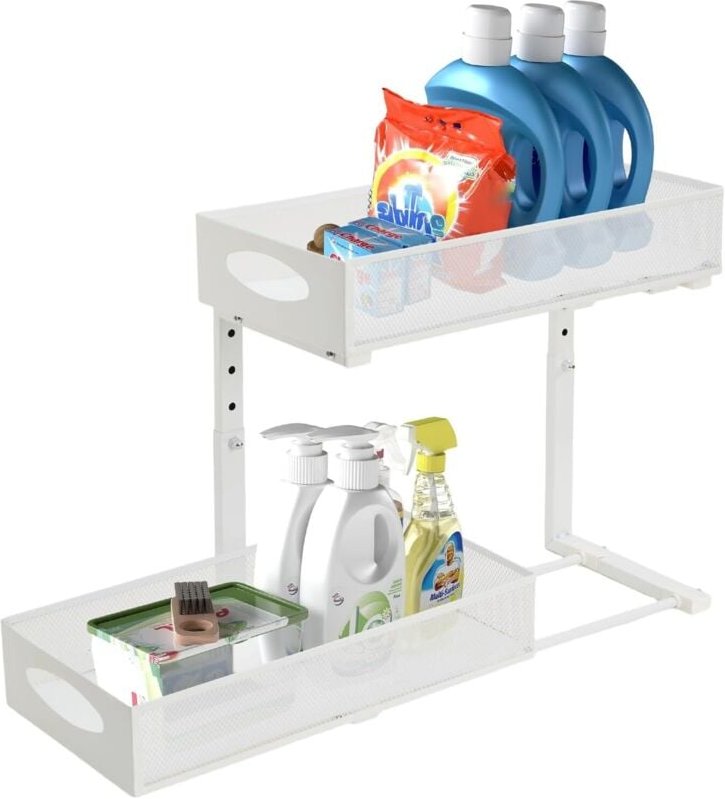 Trintion Unter Waschbecken Regal Höhenverstellbar 2 Etagen Küchen Organizer mit Ausziehbaren Schubladen & Haken Spülschr...