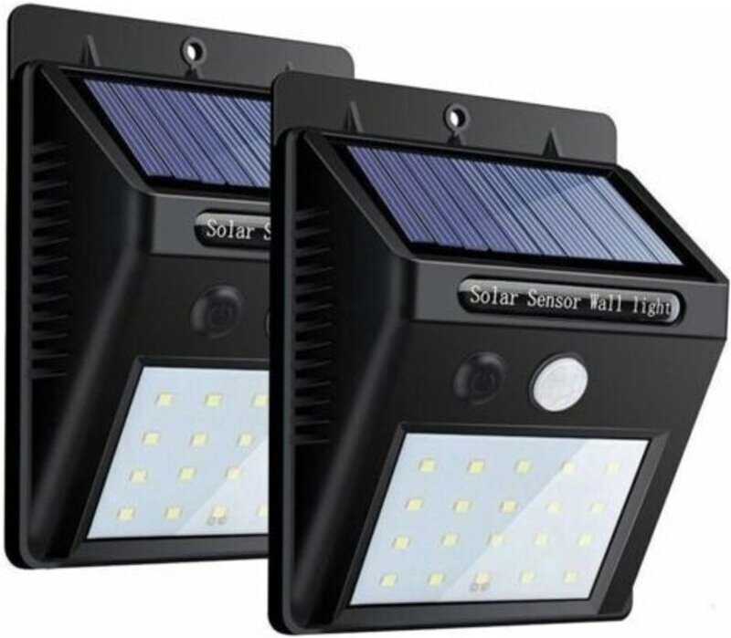 2er-Pack Solarleuchten für den Außenbereich, 20 wasserdichte LED-Solar-Wandleuchten mit Bewegungsmelder, Sicherheitslich...