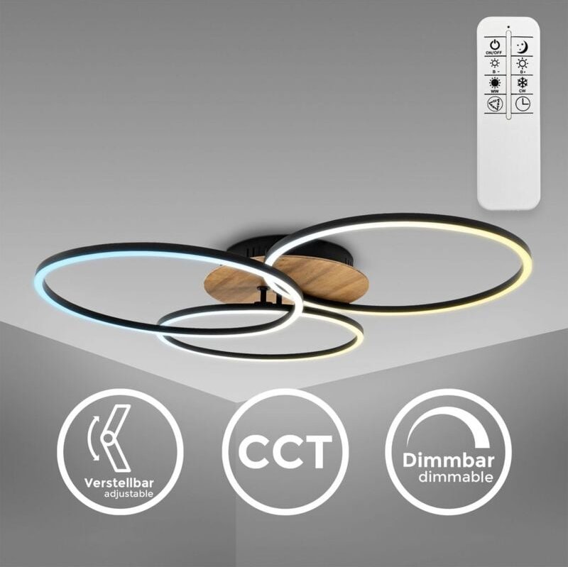 Thumbnail - B.k.licht - Deckenlampe 71,7x67,4 cm - 39W, 4500lm, led, dimmbar, Fernbedienung, cct, schwarz-holz