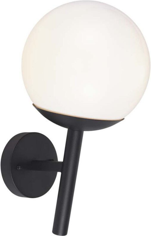 LED-Wandleuchte mit Opalkugel und E27-Lampenfassung, Mattschwarz, IP44 - V-tac