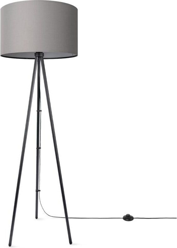 Paco Home Stehleuchte Wohnzimmer Schlafzimmer Dreibein Stofflampenschirm Stehlampe E27 Uni Grau (Ø45.5 cm), Stehleuchte-...