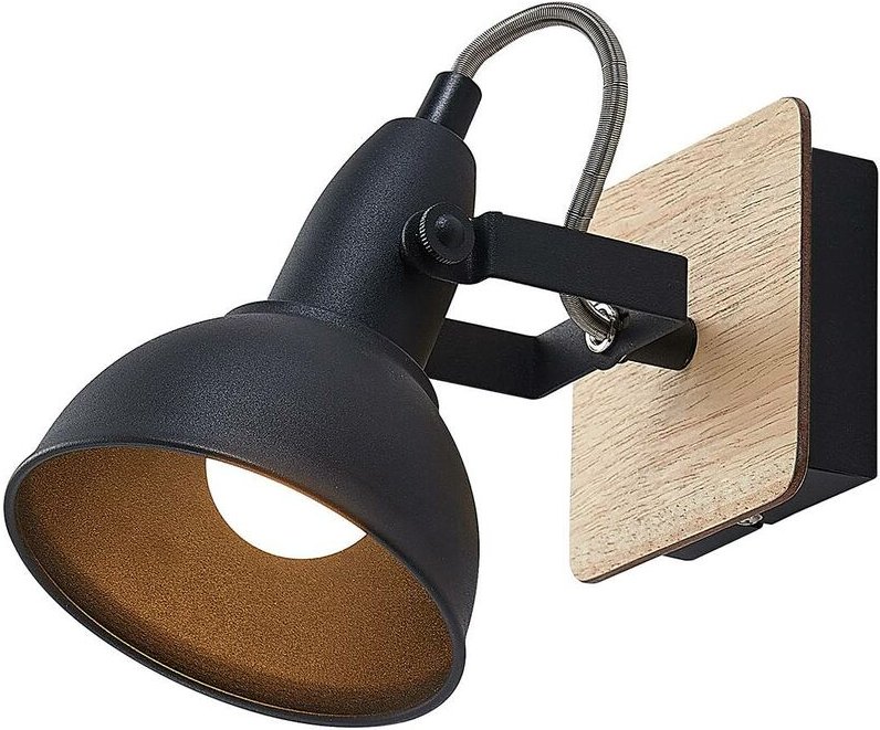 Spot Aylis, schwarz, Holz, 14 cm hoch, E14 - Schwarz, holz hell - Lindby