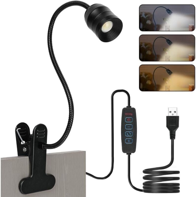Schwanenhals Leselampe, Dimmbare Klemmlampe für Bett, Leselampe Bett Klemme, LED Schreibtischlampe Klemmbar mit 3 Farbte...