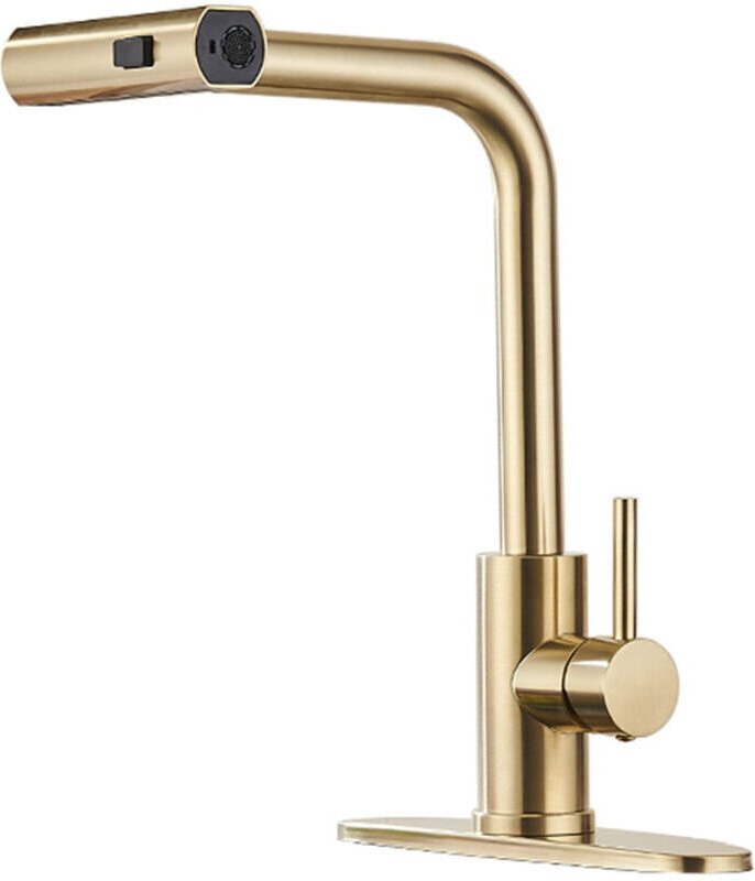 360° schwenkbarer, ausziehbarer Küchenhahn – Einhebelmischer für Küchenspülen – Gebürstetes Gold