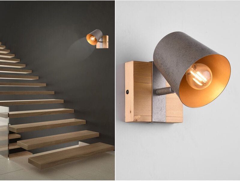 Trio - Wandstrahler bell Silber antik & Gold mit Holz Industrial Style, Breite 11cm