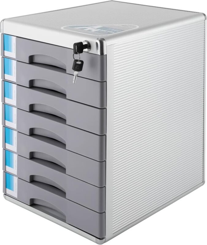 Schubladenbox aus Metall, abschließbar, 7 Fächer, DIN A4, Dokumentenbox aus Aluminiumlegierung mit Beschriftungsfeldern,...