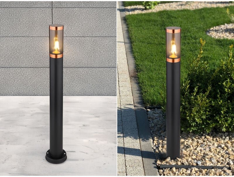 Wegeleuchte boston aus Edelstahl in Schwarz & Kupfer, Höhe 80cm