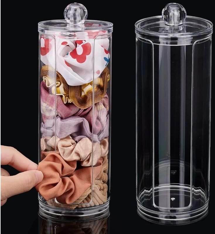 2er-Pack Haargummihalter aus Acryl mit Deckel, tragbare Aufbewahrungsmöglichkeit für Haargummis, Organizer für Haaracces...