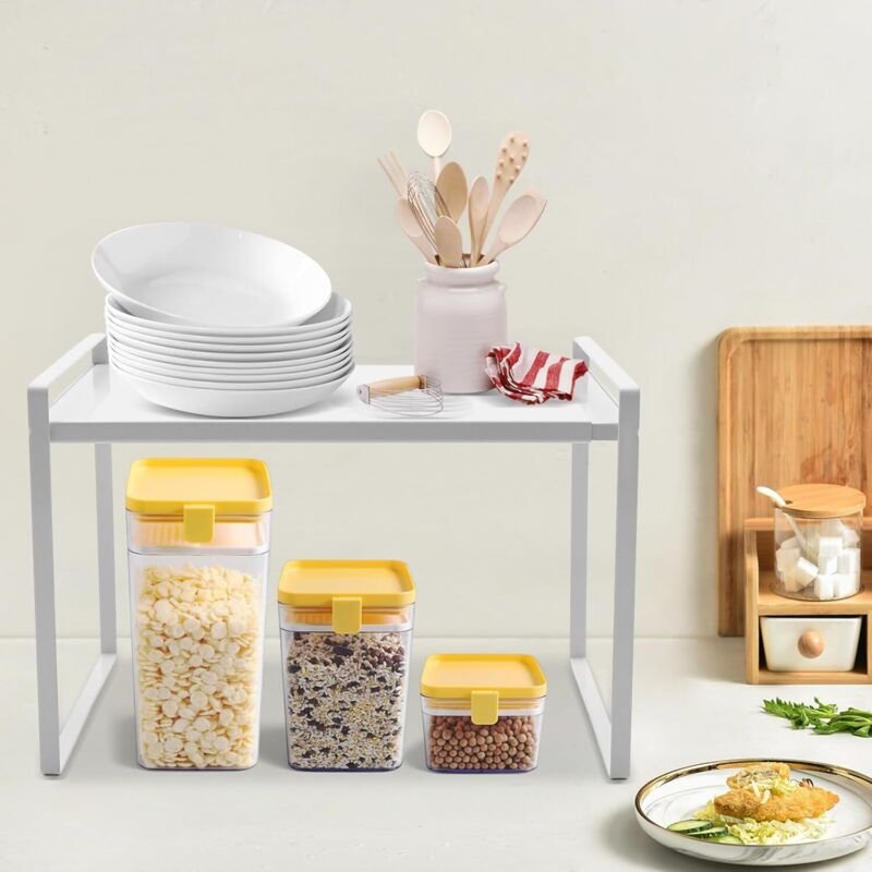 Teleskop Schrankeinsatz, Erweiterbarer Küchenregal Organizer für Küchenschrank und Arbeitsplatten,34-63cm Regaleinsatz a...