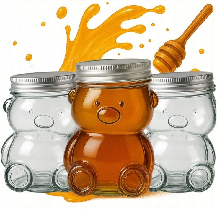 24 Mini-Glasfläschchen 80 ml TEDDYBÄR mit Schraubverschluss für Honigmarmeladenlikör und Liköre