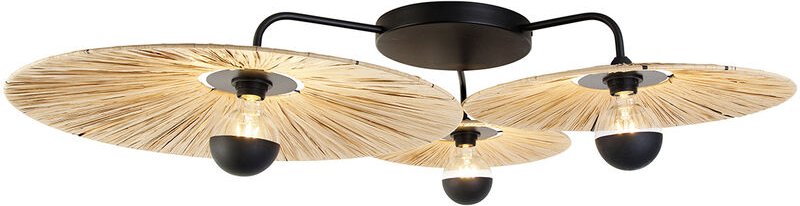 Ländliche Deckenleuchte schwarz mit Seil 3-flammig – Leia