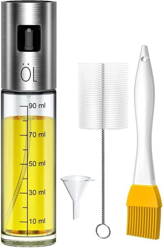 Thumbnail - Olivenöl-Sprühflasche, Olivenöl- und Essig-Sprühgerät mit auslaufsicherem Edelstahl-Spender, Glas-Ölflasche, inklusive 2...