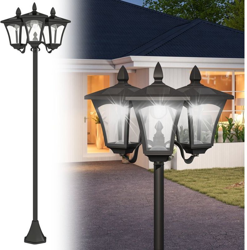Solar Gartenlaterne mit 3 flammig Laterne Mast aus Edelstahl Solarlaterne mit led 120 Lumen 51,5x47x182,5cm Wegeleuchte ...