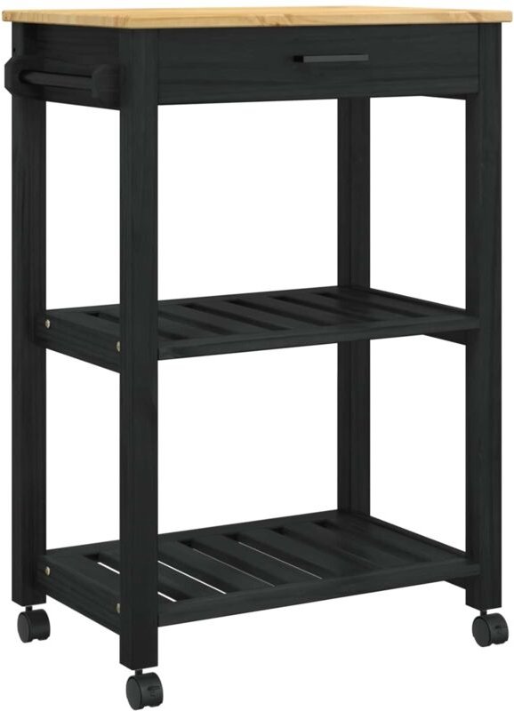 Küchentrolley Schwarz 88,5 x 40 x 60 cm Massivholz Kiefer vidaXL