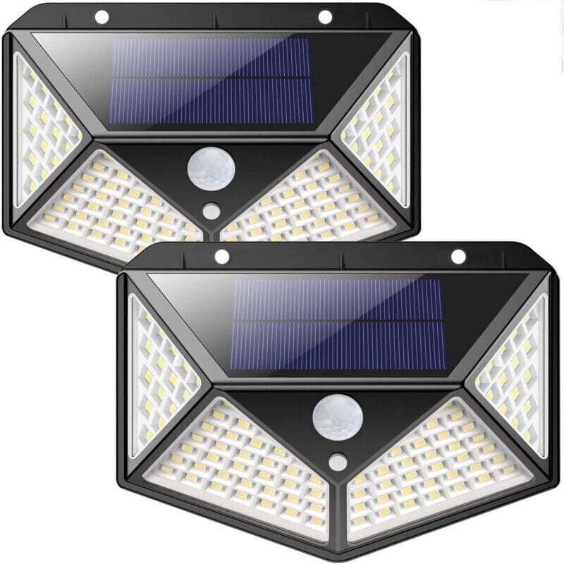 2er-Set Solar-Außenleuchten mit 100 LEDs, Bewegungsmelder, IP65 wasserdicht, 3 Leuchtmodi, für Garten, Zaun, Terrasse, H...
