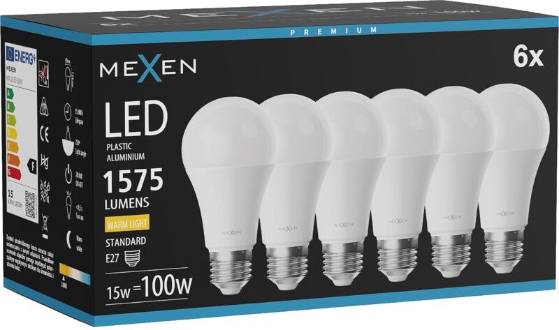 Mexen Nova 6x LED-Lampe E27, A60, 15W, Warm - 3000K, 1575 lm - L100-E27-1530-01x06