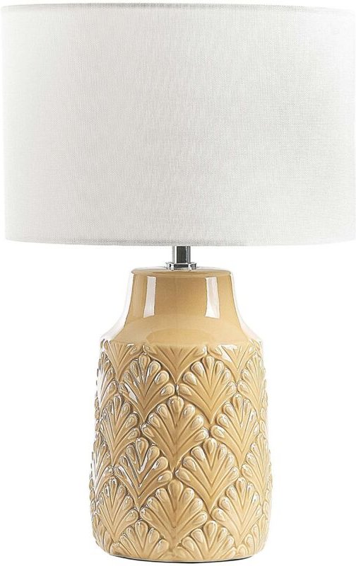 Tischlampe Gelb Keramik Glänzend Leinen Nachttischlampe Schreibtischleuchte Modernes Design